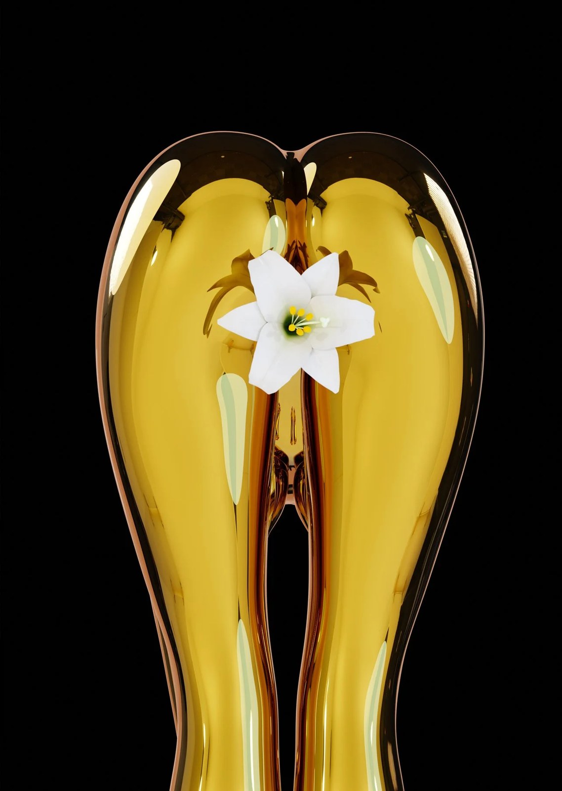 Greed by YASSA: gold chrome hips with a white lily, from the 7 Deadly Sins series