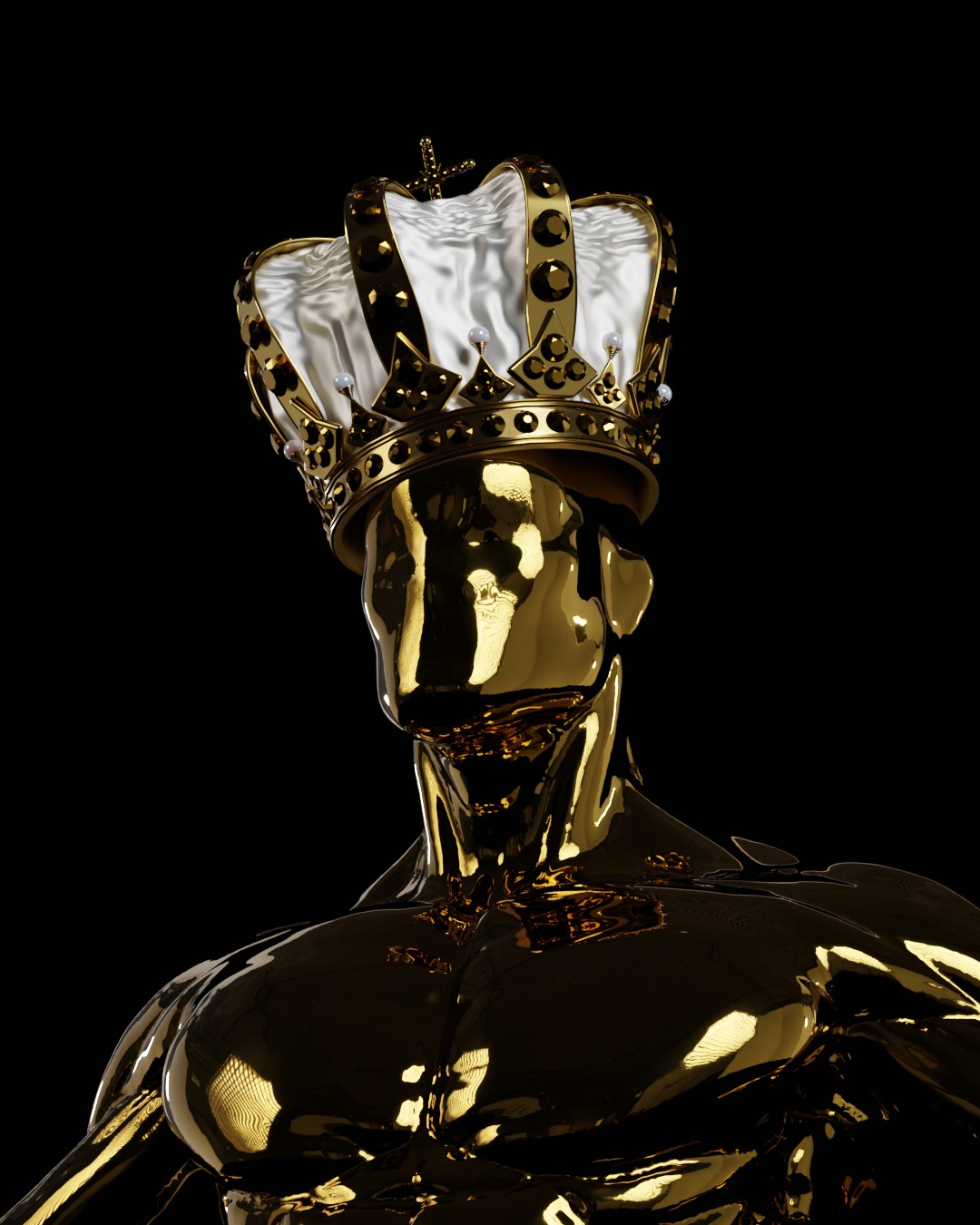 Pride by YASSA: a gold chrome bust wearing a jewelled crown, from the 7 Deadly Sins series