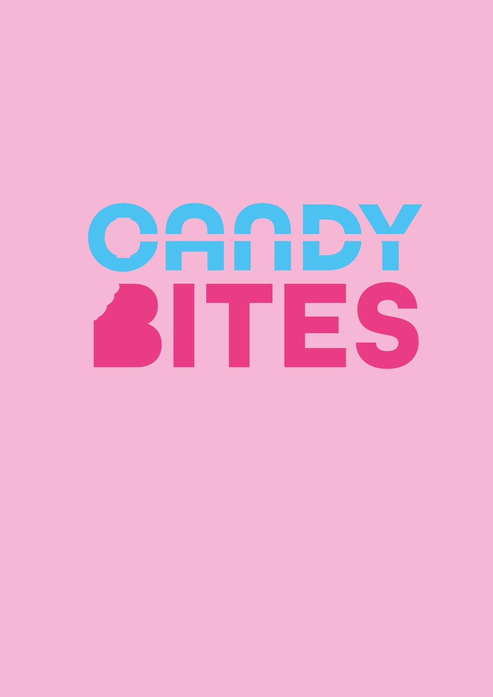 Candy Bites logo concept: aqua CANDY and pink BITES, the B bitten