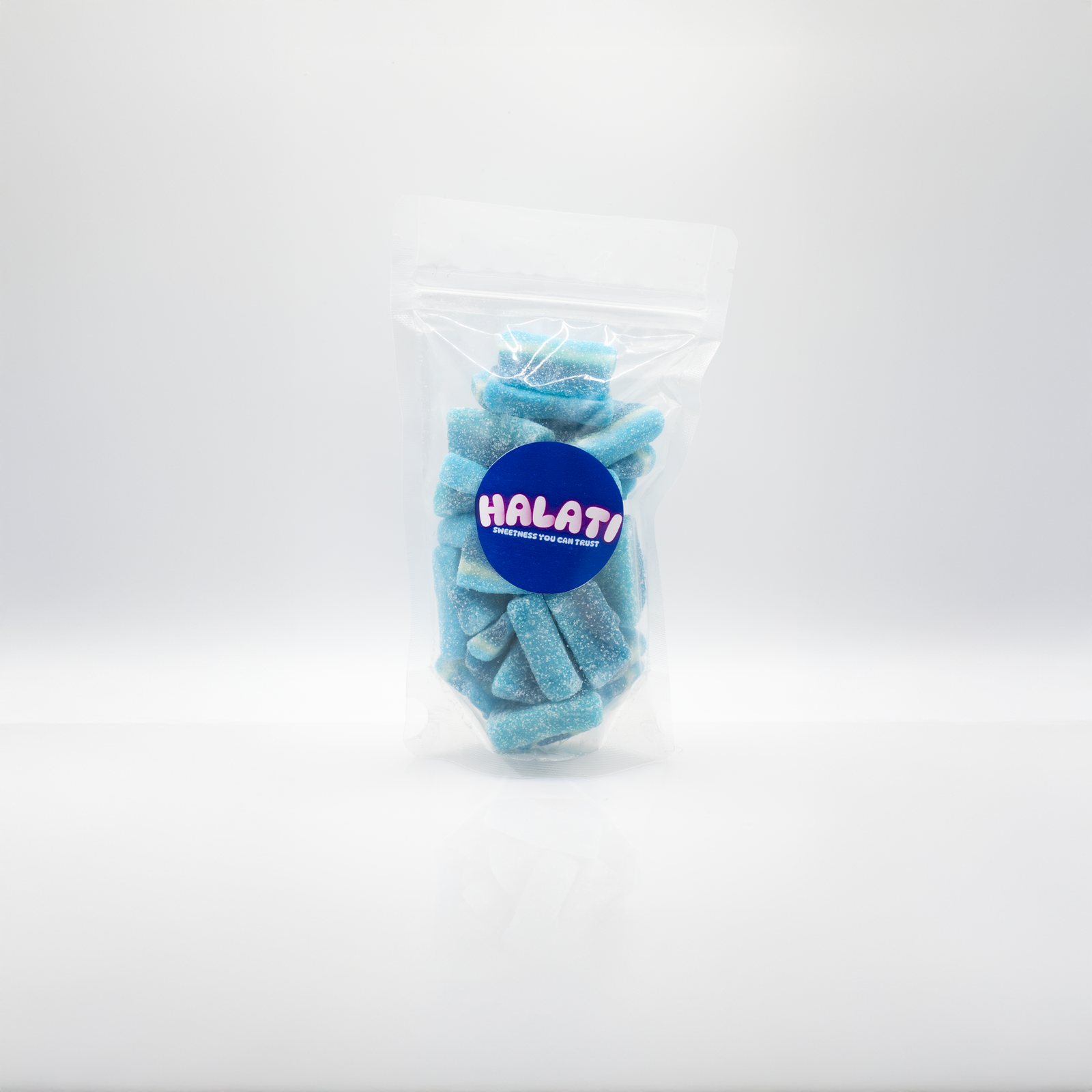 HALATI pouch filled with blue sour candies