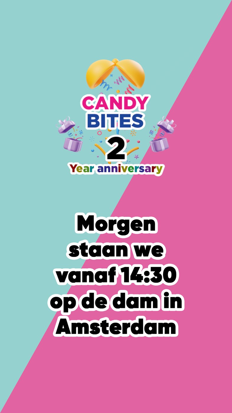 Candy Bites two-year anniversary story announcing the Dam Square giveaway