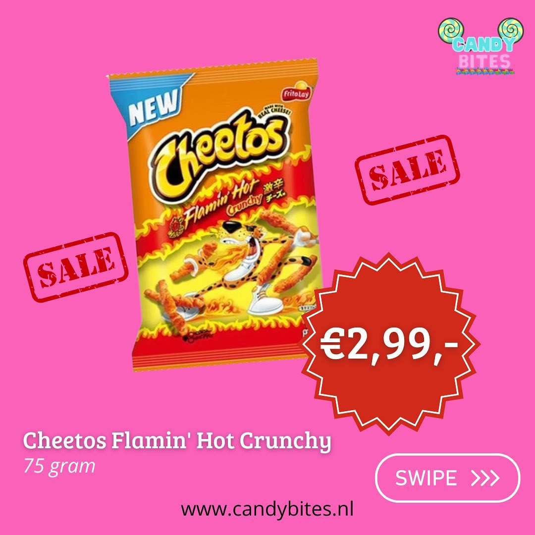 Candy Bites Instagram post: Cheetos Flamin' Hot Crunchy sale price