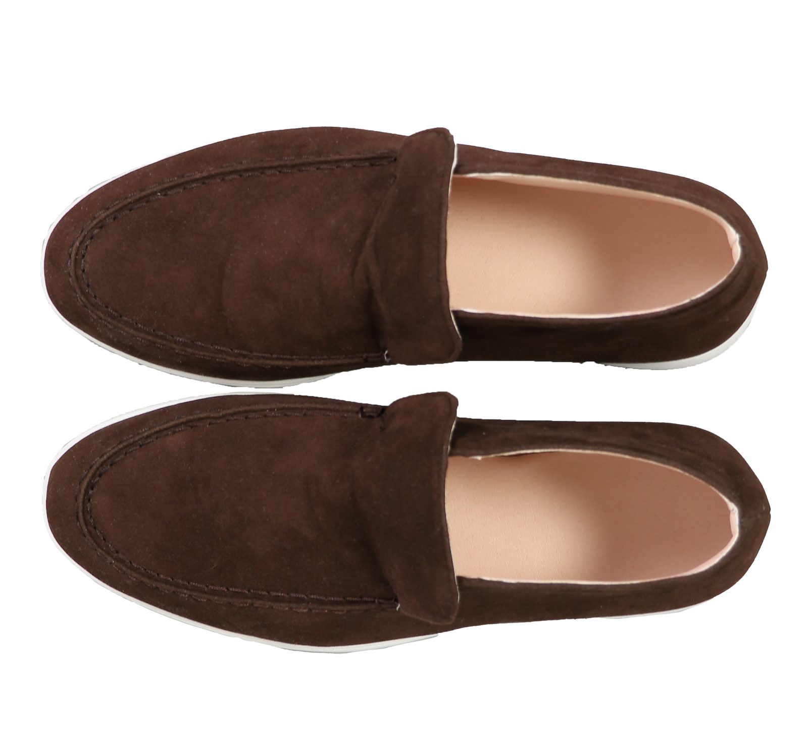 Flat lay of brown suede NOBA loafers