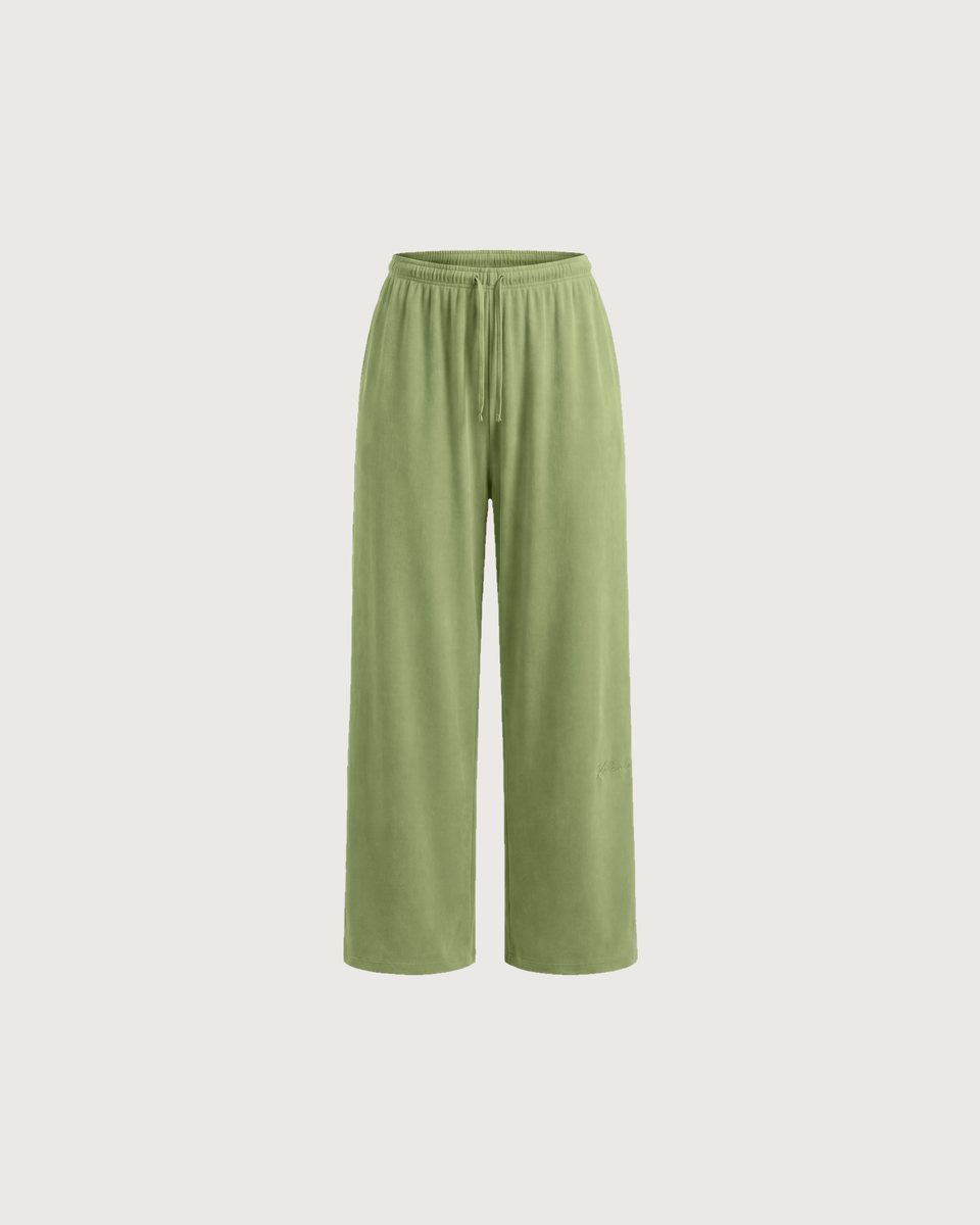 3D render of sage wide-leg trousers