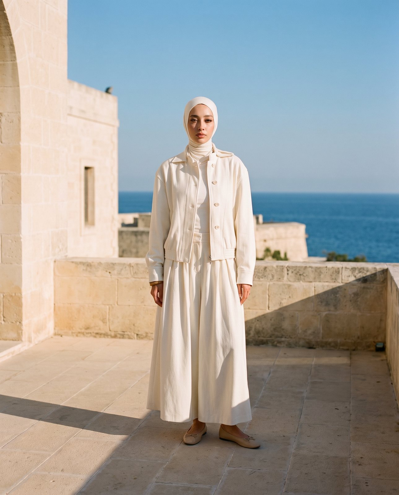 AI image: the ivory Palazzo Set on a sunlit terrace by the sea
