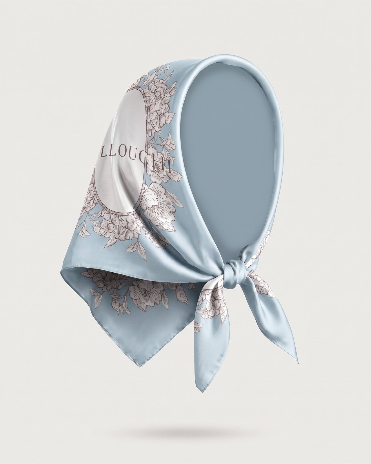 Floral Kallouchi carré tied as a headscarf