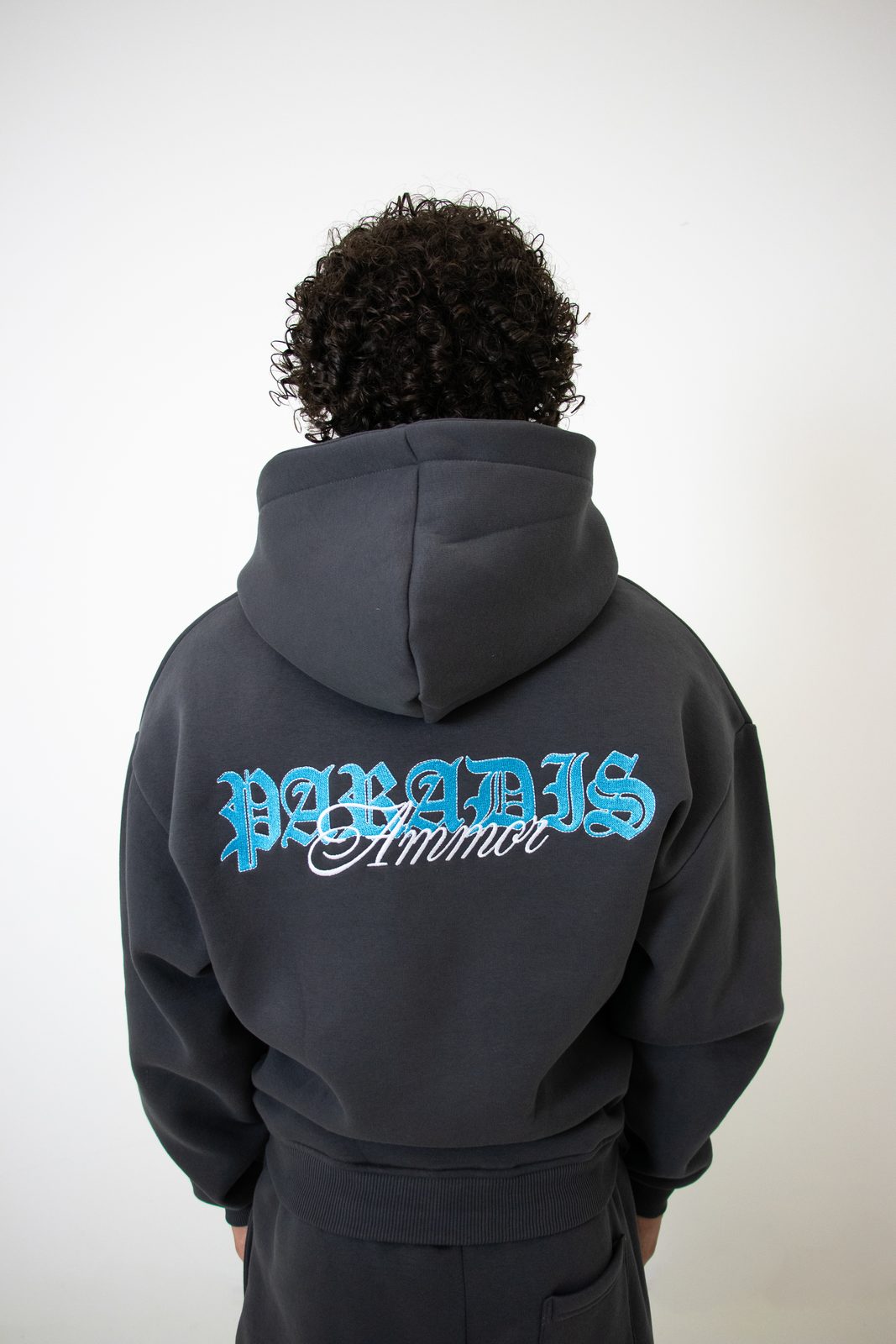 Close-up of the blue Paradis Ammor back print