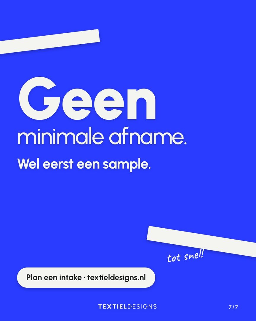 Textiel Designs carousel 'Waarom ons', slide 7 of 7