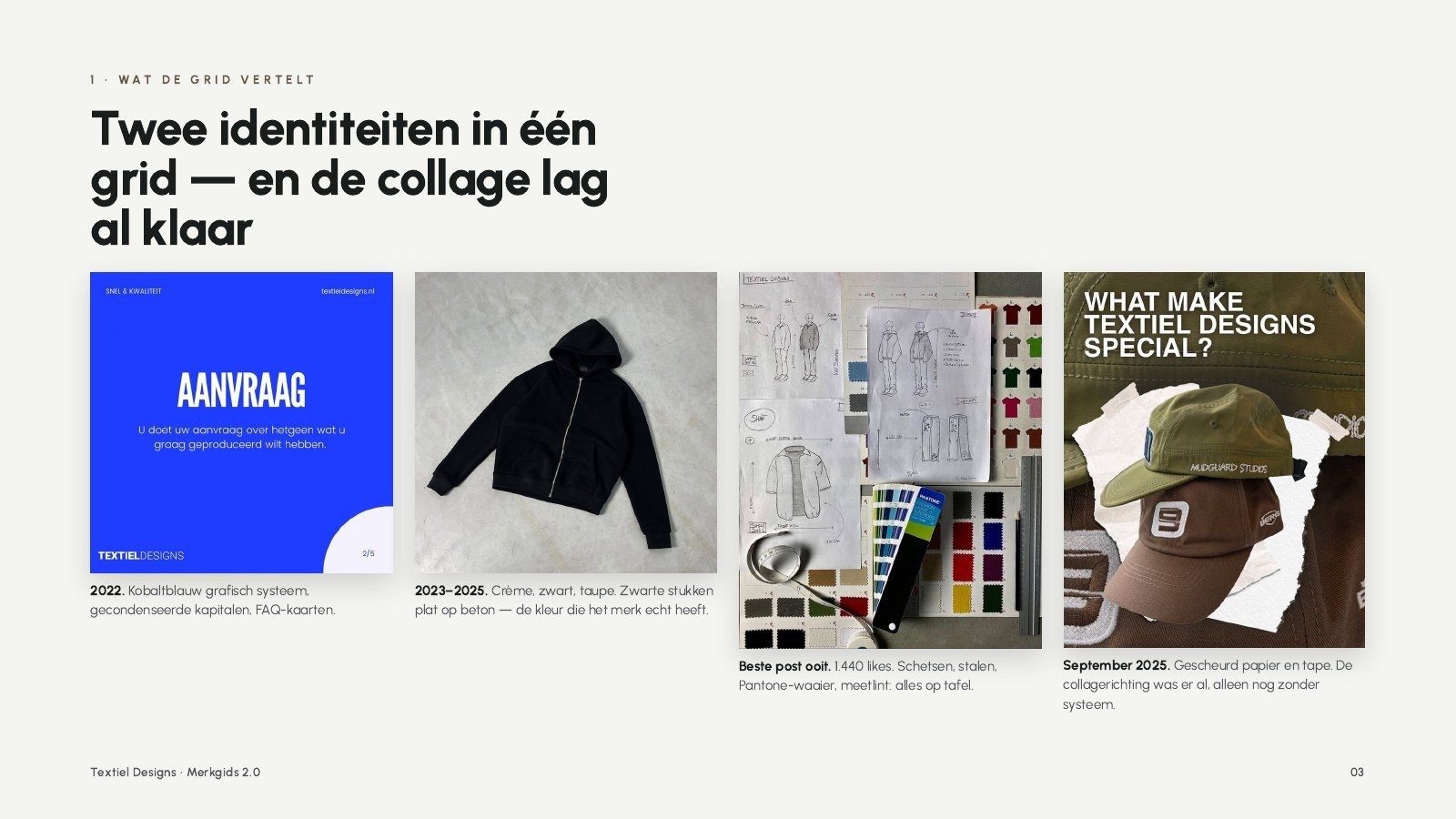 Brand guide page: two identities in one grid