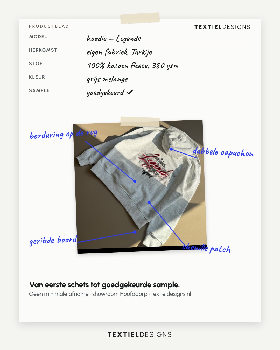 Textiel Designs Instagram post: Product sheet