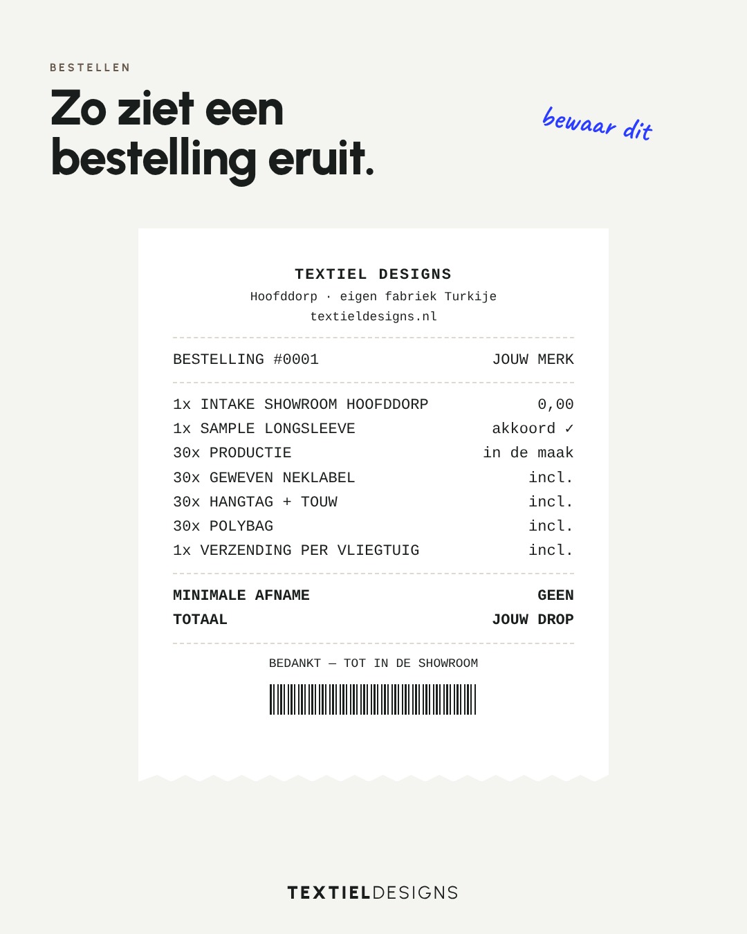 Textiel Designs Instagram post: What an order looks like